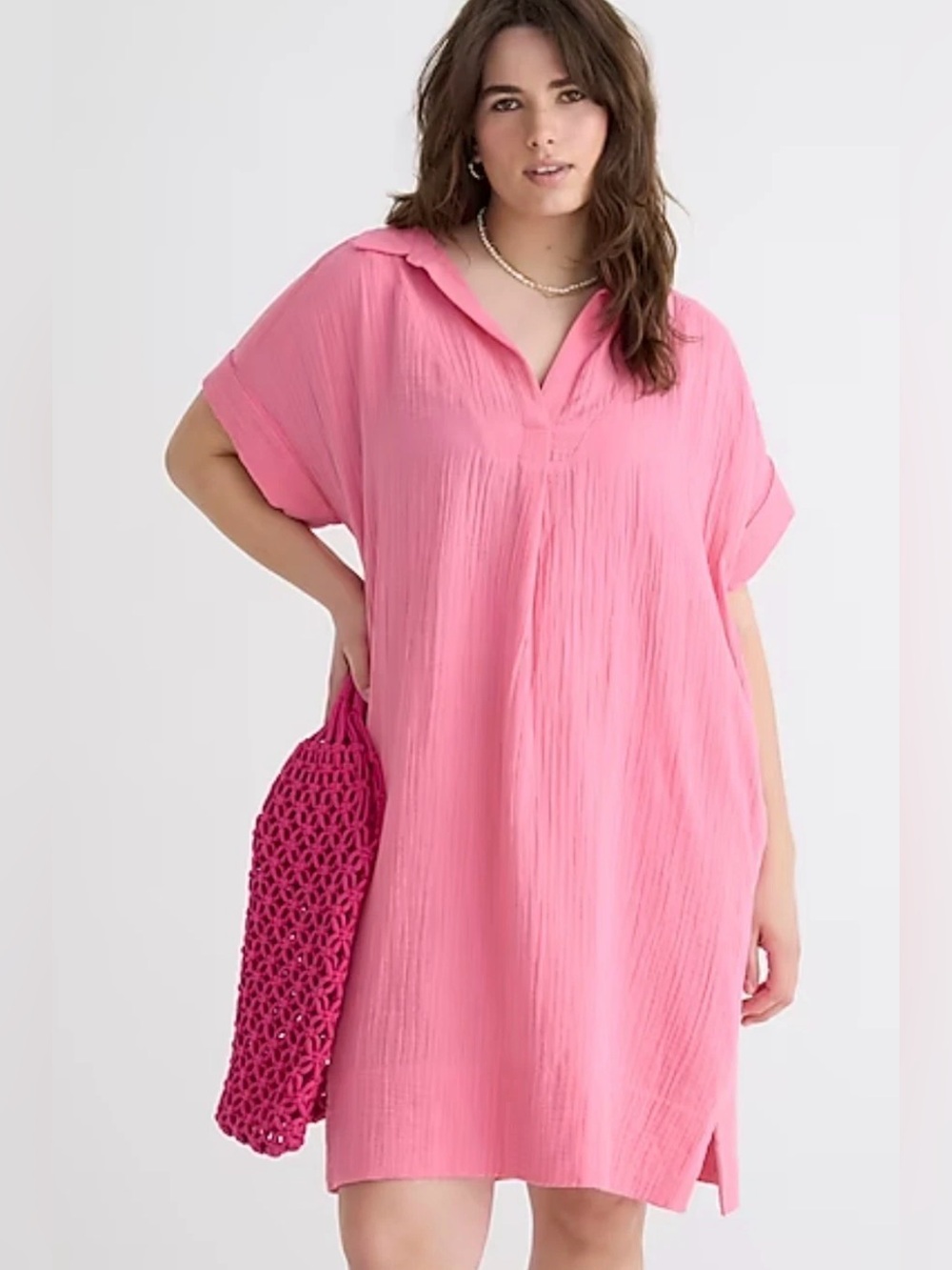 J. Crew Short-sleeve 100% gauze cotton popover dress Pink size small collared
